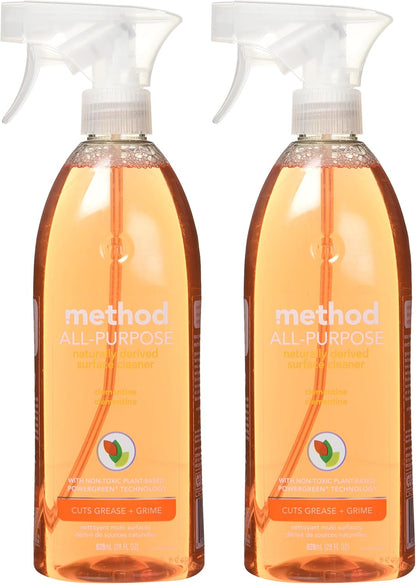 Method All-Purpose Cleaner Spray, Clementine, Perfect for Most Counters, Tiles, Stone, and More, 28 oz Spray Bottles, (Pack of 2)