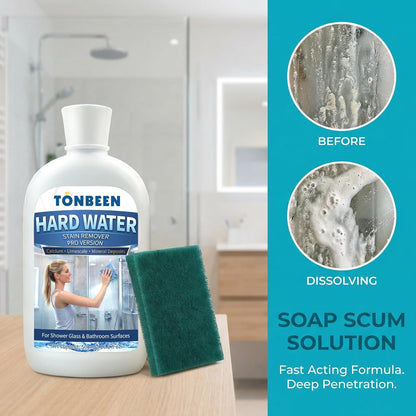 Hard Water Stain Remover Paste with Polishing Pads Calcium & Limescale Cleaner for Shower Glass, Shower Doors & Tiles, Includes 800 & 1200 Grit Pads, 500ml, 16.9fl oz