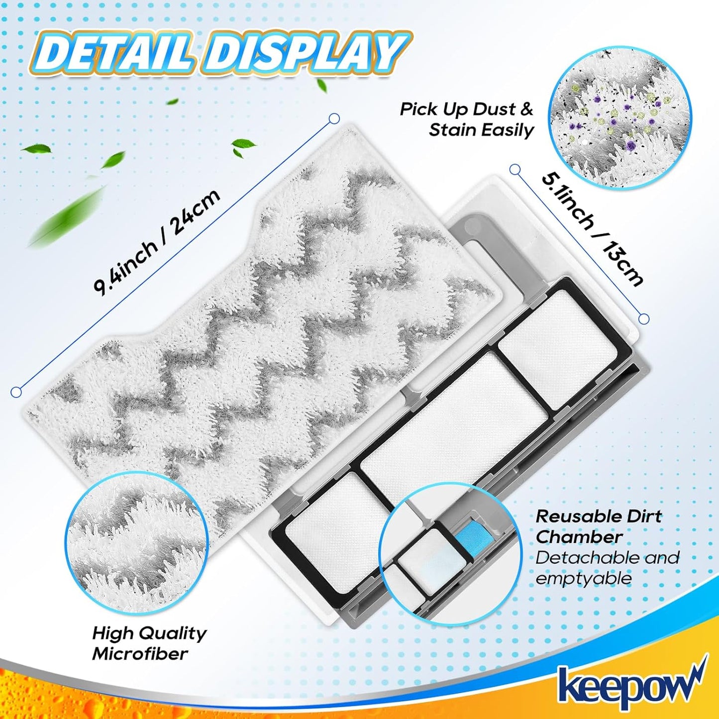 KEEPOW Reusable Mop Replacement Pads Compatible with Shark Vac Mop VM252 VM200 VC205 VM250 VM180 VM401 QM250 VM190, Washable Vacuum Mop Pad Refills, Upgraded Design of Dirt Chamber (1+3+6 Pads)