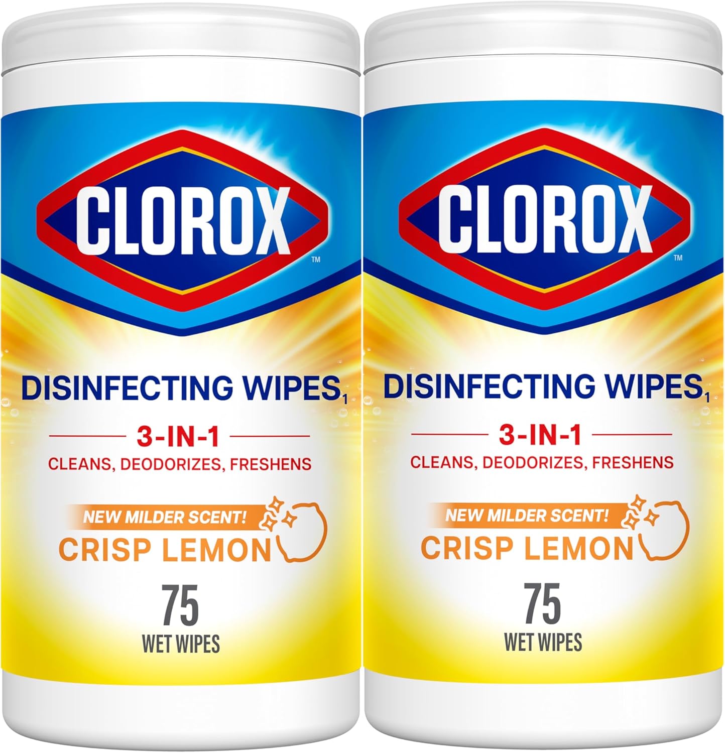 Clorox Disinfecting Cleaning Wipes, Antibacterial, Bleach Free, Crisp Lemon, 75 Count (Pack May Vary)