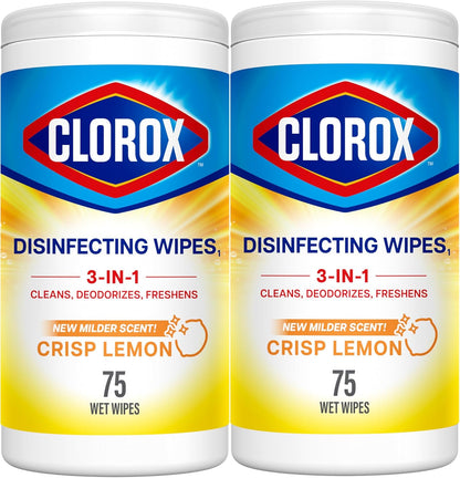 Clorox Disinfecting Cleaning Wipes, Antibacterial, Bleach Free, Crisp Lemon, 75 Count (Pack May Vary)
