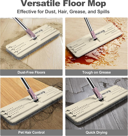 JOYMOOP Flat Mops, Microfiber Mop for Floor Cleaning and Wall Cleaner, 50" Mop Handle with Flexible 13" Flat Head with a Microfiber Mop Pad - White