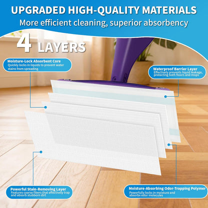 80 Pack Wet Jet Pads for Swiffer Wet Jet Spray Mop - 4 Layers Thickened Multi-Surface Mop Pads for Swiffer Wet Pads Refill, Safe for All Finished Floors, Heavy-Duty Dirt Locking | Super Absorbent