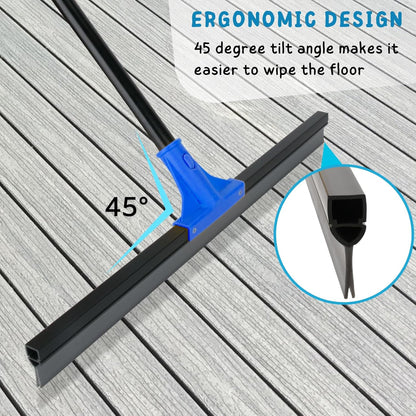 Squeegee Broom for Floor, 18'' Heavy Duty Rubber Wiper with 60'' Long Handle for Bathroom Tile, Garage Concrete, Deck, Shower Glass, Window Cleaning