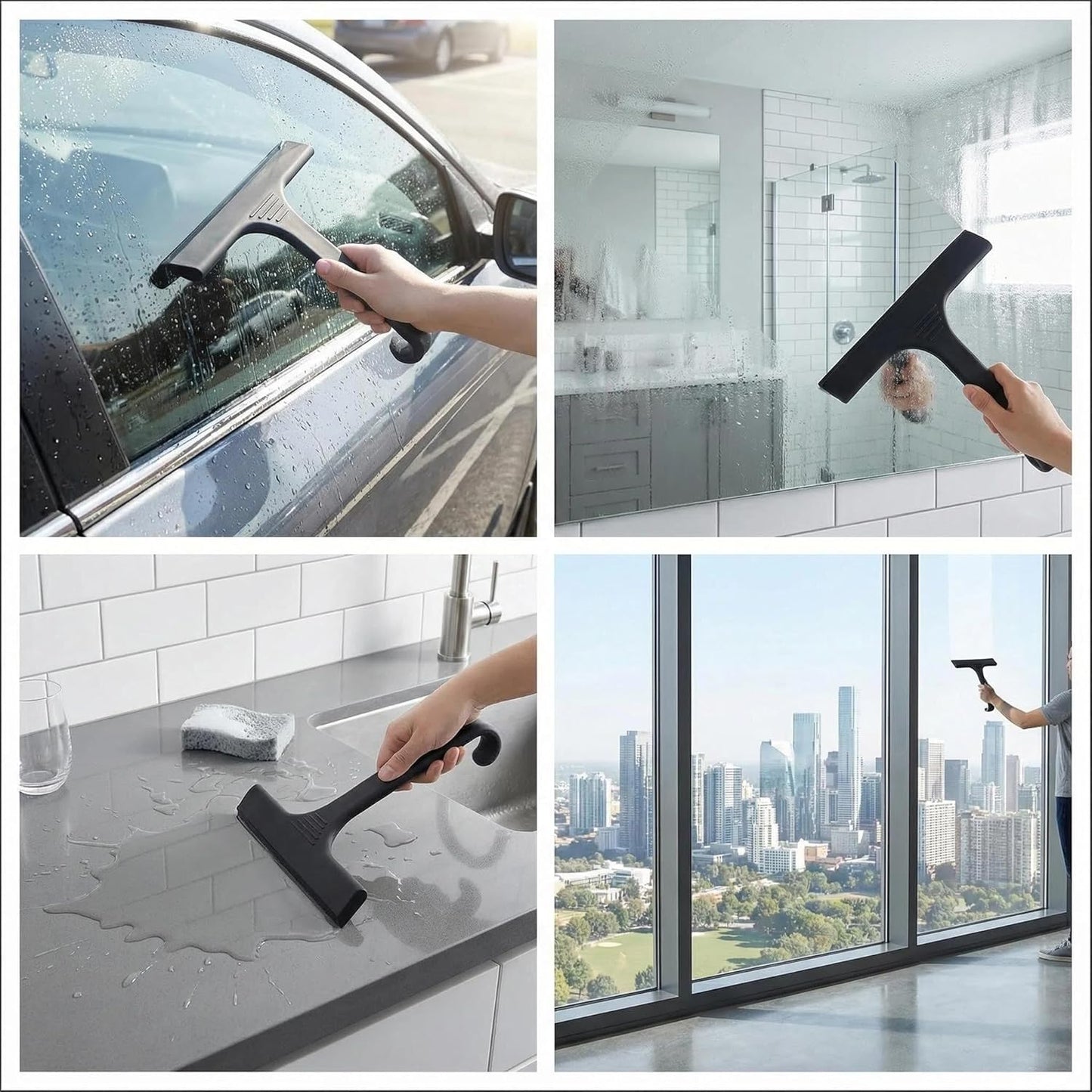 Silicone Shower Squeegee - All-in-One Design with Built-in Hook, 10 Inch Streak-Free Bathroom and car Cleaner for Glass Doors, Mirrors, Windows, Tiles Purple