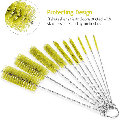 CiaraQ Bottle Cleaning Brushes, 8 Inch Nylon Tube Brush Set, Cleaner for Narrow Neck Bottles Cups with Hook, Set of 10pcs