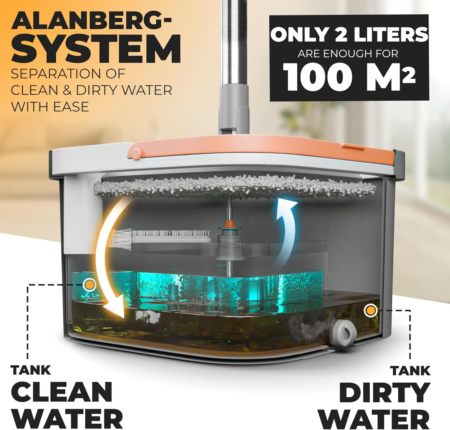 Spin Mop and Bucket Set with Wringer – Dual-Chamber Self Wringing Mop, Flat Microfiber Mop for Hardwood, Tile & Vinyl Floors, 2 Washable Replacement Heads, 63" Handle, Pink