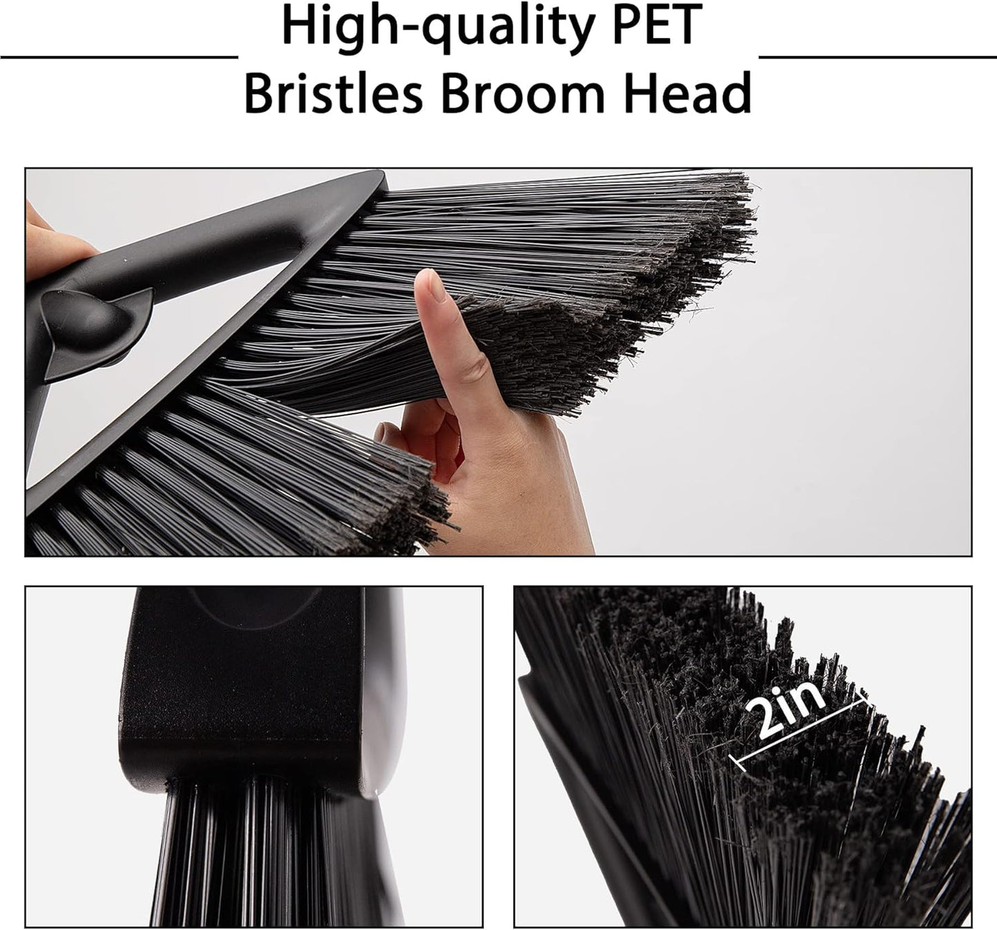 Eyliden Commercial Angle Broom and Dustpan Combo, with Long Handle and Lid, Lobby Dust Pan Sweep Set for Outdoor Garages Courtyard Sidewalks Decks Indoor Home Kitchen Room Office (Black Broom+Dustpan)