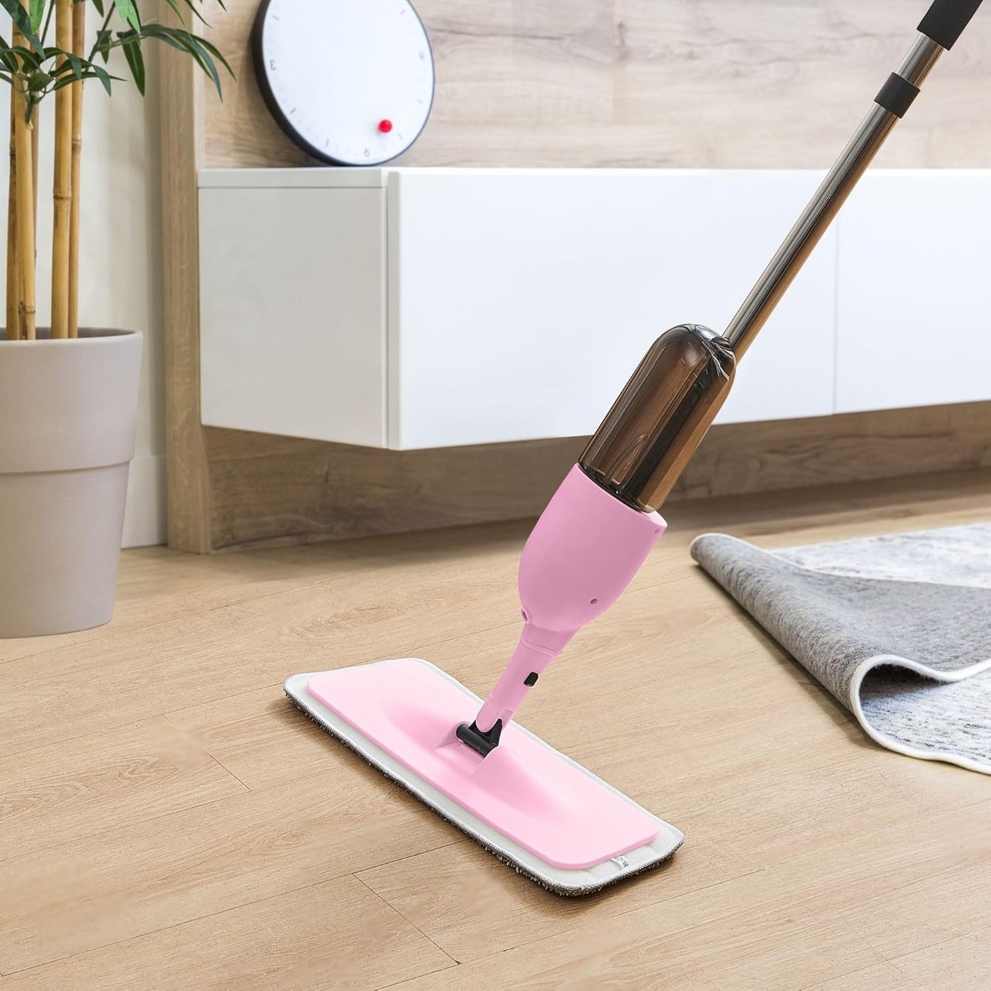 Multi-Surface Spray Mop Kit 3-in-1 with Flat, Round, Squeegee Mop Heads, Refillable Water Bottle, Machine Washable Pads for Floors, Windows