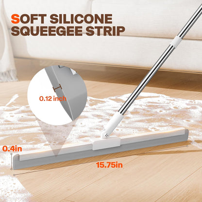 Silicone Squeegee for Floor, 180° Rotating Squeegee Broom, Floor Squeegee with a Long Handle, Squeegee for Water and Pet Hair Removal on Bathroom Floors, Tile, Glass, Indoor Window Cleaning Tool