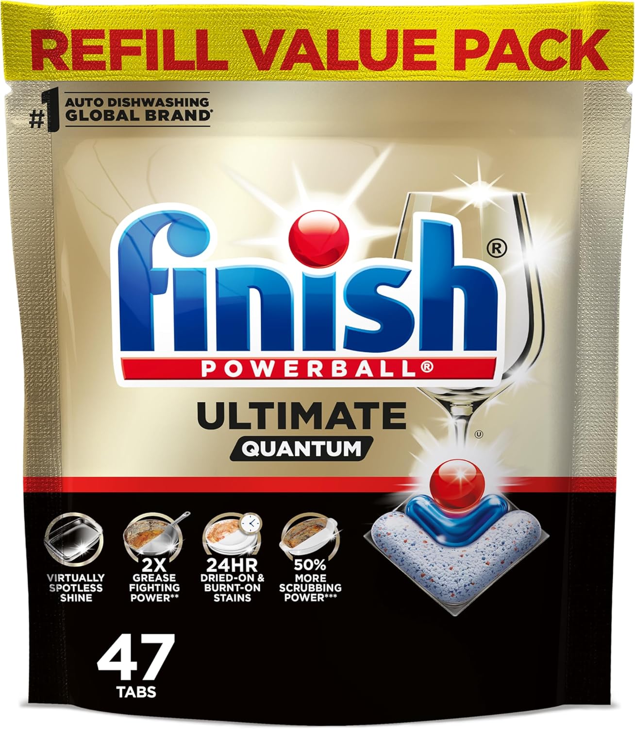 Finish Ultimate Infinity Shine Dishwasher Pods, No Pre-Rinse Dishwasher Detergent Soap Removes Burnt-On Stain, with Protector Shield & CycleSync Technology, Degreasing & Scrubbing Power, 62 Count