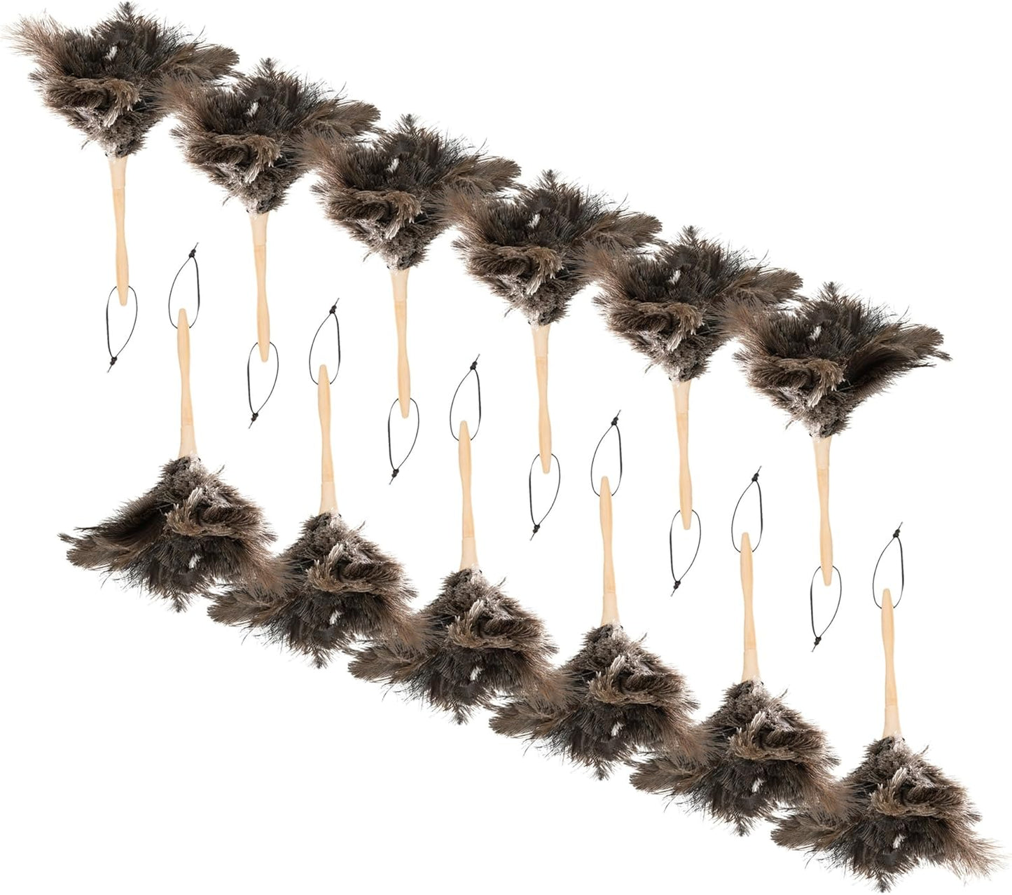 Superio Ostrich Feather Duster Fluffy Dust Remover, with Wooden Handle Reusable for Cleaning Homes, Ceilings, and Furniture (12 Pack)