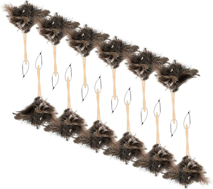 Superio Ostrich Feather Duster Fluffy Dust Remover, with Wooden Handle Reusable for Cleaning Homes, Ceilings, and Furniture (12 Pack)