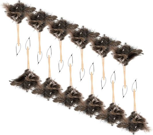 Superio Ostrich Feather Duster Fluffy Dust Remover, with Wooden Handle Reusable for Cleaning Homes, Ceilings, and Furniture (12 Pack)