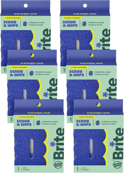 Brite by Scotch-Brite Scrub & Wipe with Drain + Dry Stand, Kitchen Sponge for Washing Dishes, 1 Scrub Sponge