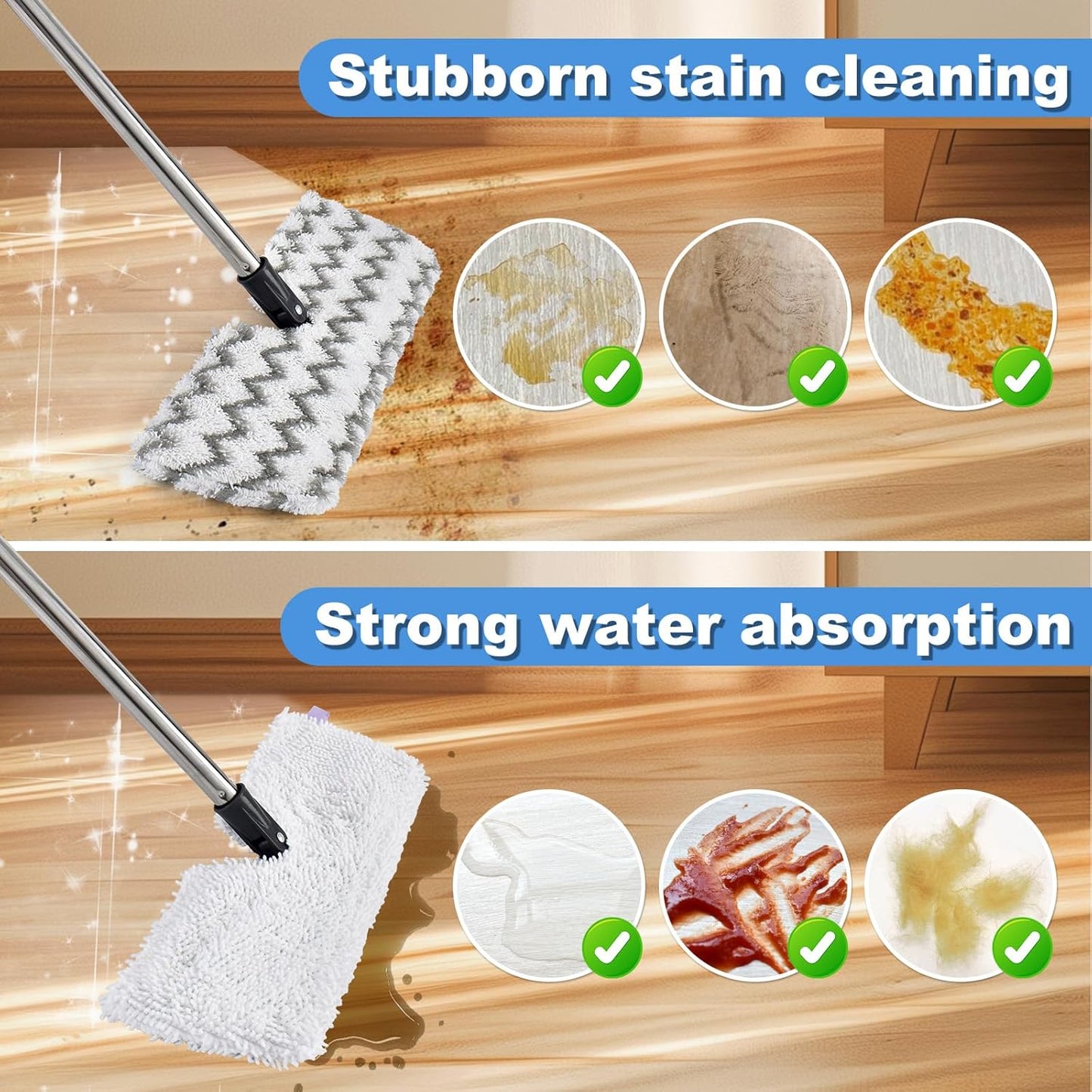 Microfiber Dust Mop Set for Floor Cleaning, Flat Mop for Wet & Dry to Clean Washable Flip Mops Pad for Ocedar Hardwood Floor 'N More 3-Action Mop, Adjustable 58" Mops Handle & 2 Reusable Refill & Base