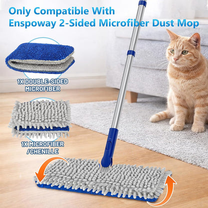 2-Sided Microfiber Dust Mop: Dry Flat Wall Mop for Hardwood Floors with 3 Reusable Pads Reversible Head for Apartment Kitchen Tile Laminate Pet Hair Cleaning