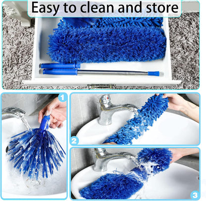 ZZ LAZYCOTTAGE Duster, Microfiber Dusters with 2 Handle Sets, Durable 15-98.1 Inches Long Telescopic Rod, Washable, Feather Dusters for Cleaning Cobweb and Ceilings Fans, 5 Pack (Blue)