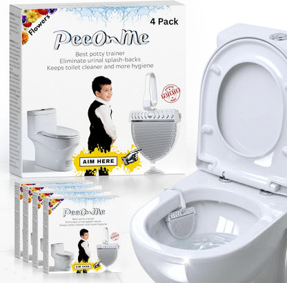 Toilet Clip-On Splash Guard & Deodorizer – Reduces Urine Splash-Back, In-Bowl Odor Control, Long-Lasting Fresh Scent, Turns Water Blue, Fits Most Toilets (4 Pack, Flowers)
