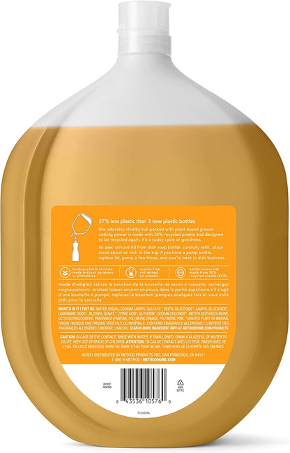 Method Gel Dish Soap, Clementine Scent, Tough on Grease & Stuck-on Food, Cruelty Free Formula, Made with Recycled Plastic, 18 Fl Oz