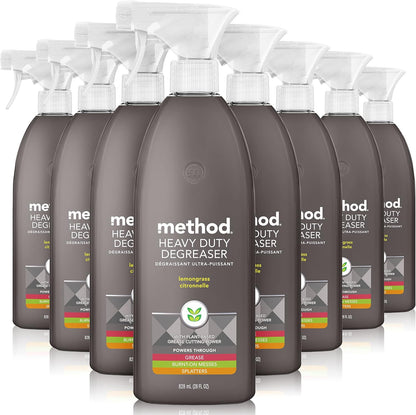 Method Heavy Duty Degreaser, Lemongrass Scent, Oven Cleaner & Stove Top Cleaner, 28 Oz Spray Bottle (Pack of 1),(Packaging may vary)