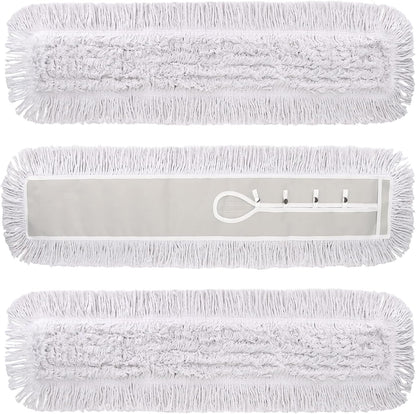 36 Inch Dust Mop Head: Replacement Medium Washable Commercial Mop Head Sweeper and Janitorial Replacement with Botton (White - 36 Inch, 3 Pack, Botton)