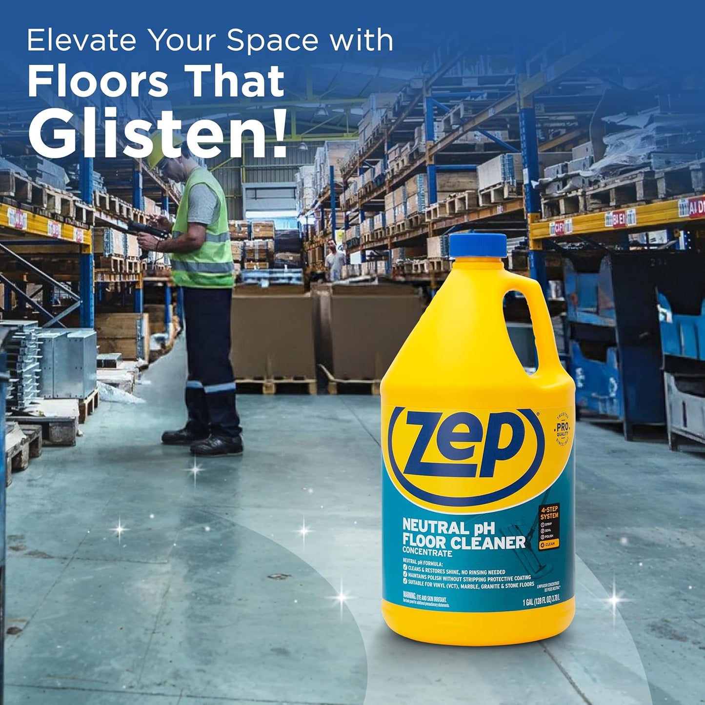 Zep Neutral PH Industrial Floor Cleaner - 1 Gallon - ZUNEUT128 - Concentrated Pro Trusted All-Purpose Floor Cleaner (Pack of 4)