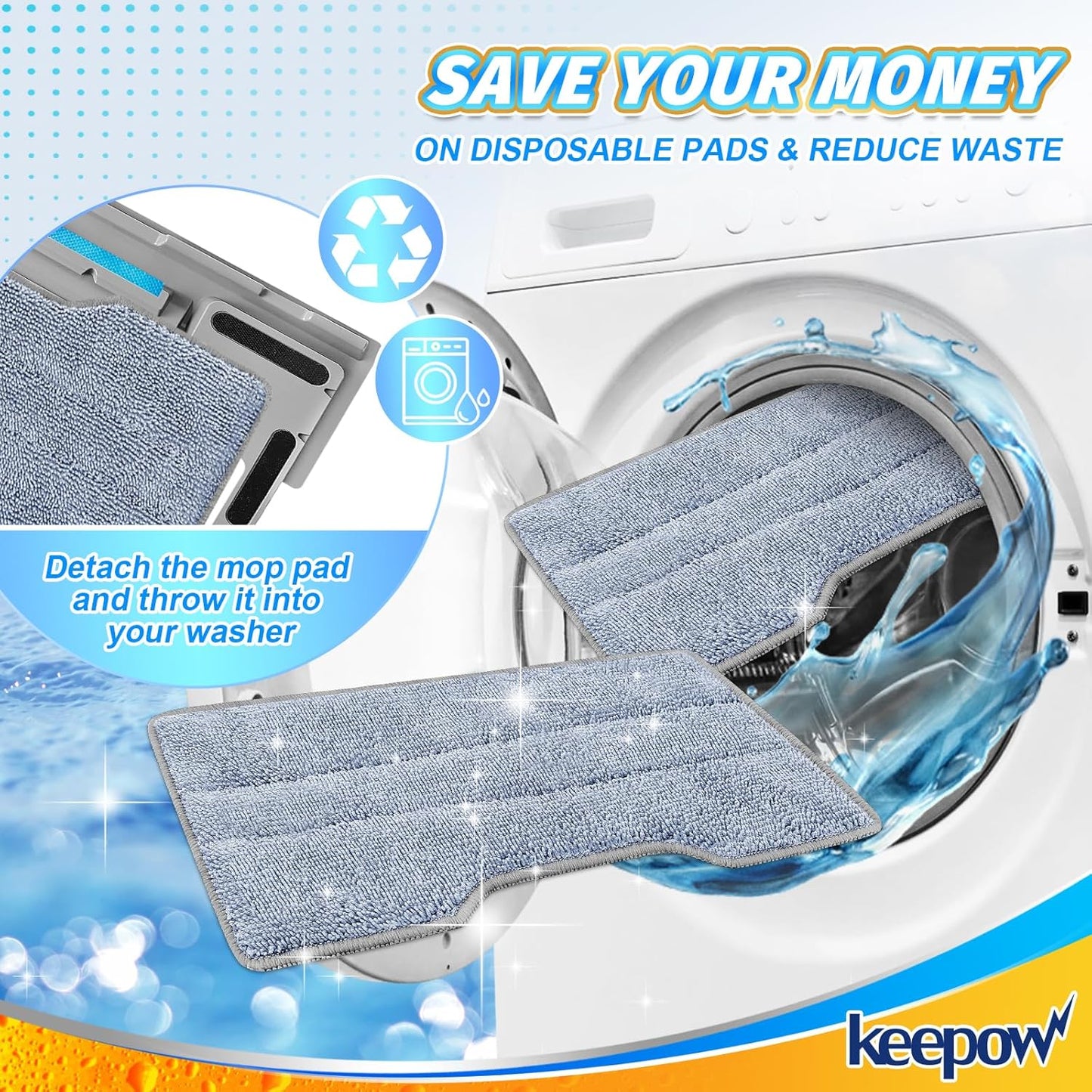 KEEPOW Reusable Mop Replacement Pads Compatible with Shark Vac Mop VM252 VM200 VC205 VM250 VM180 VM401 QM250 VM190, Washable Vacuum Mop Pad Refills, Upgraded Design of Dirt Chamber (1+3+6 Pads)