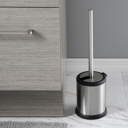 Bath Bliss Toilet Brush and Holder | Self Closing Lid | 360 Degree Brush Head | Bathroom Cleaning | Compact Size | Storage and Organization | Stainless Steel