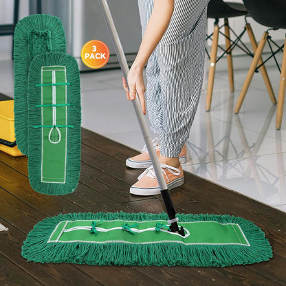 36 Inch Dust Mop Head: Replacement Medium Washable Commercial Mop Head Sweeper and Janitorial Replacement Green (Green - 36 Inch, 3 Pack)