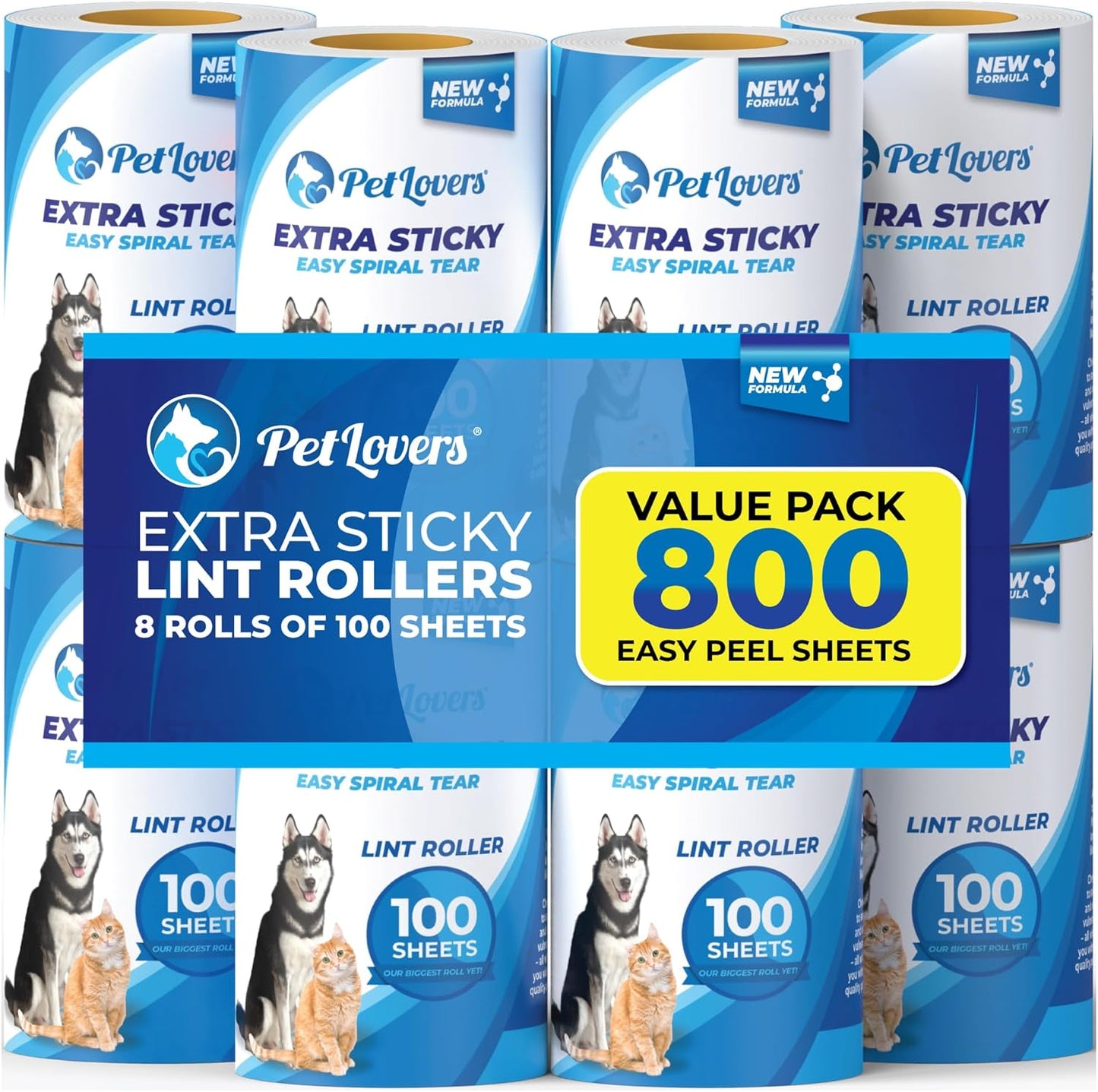 PetLovers Extra Sticky Lint Roller Mega Value Set 600 Sheets for Pet Hair Removal, Dog and Cat Lint Remover 6 Pack