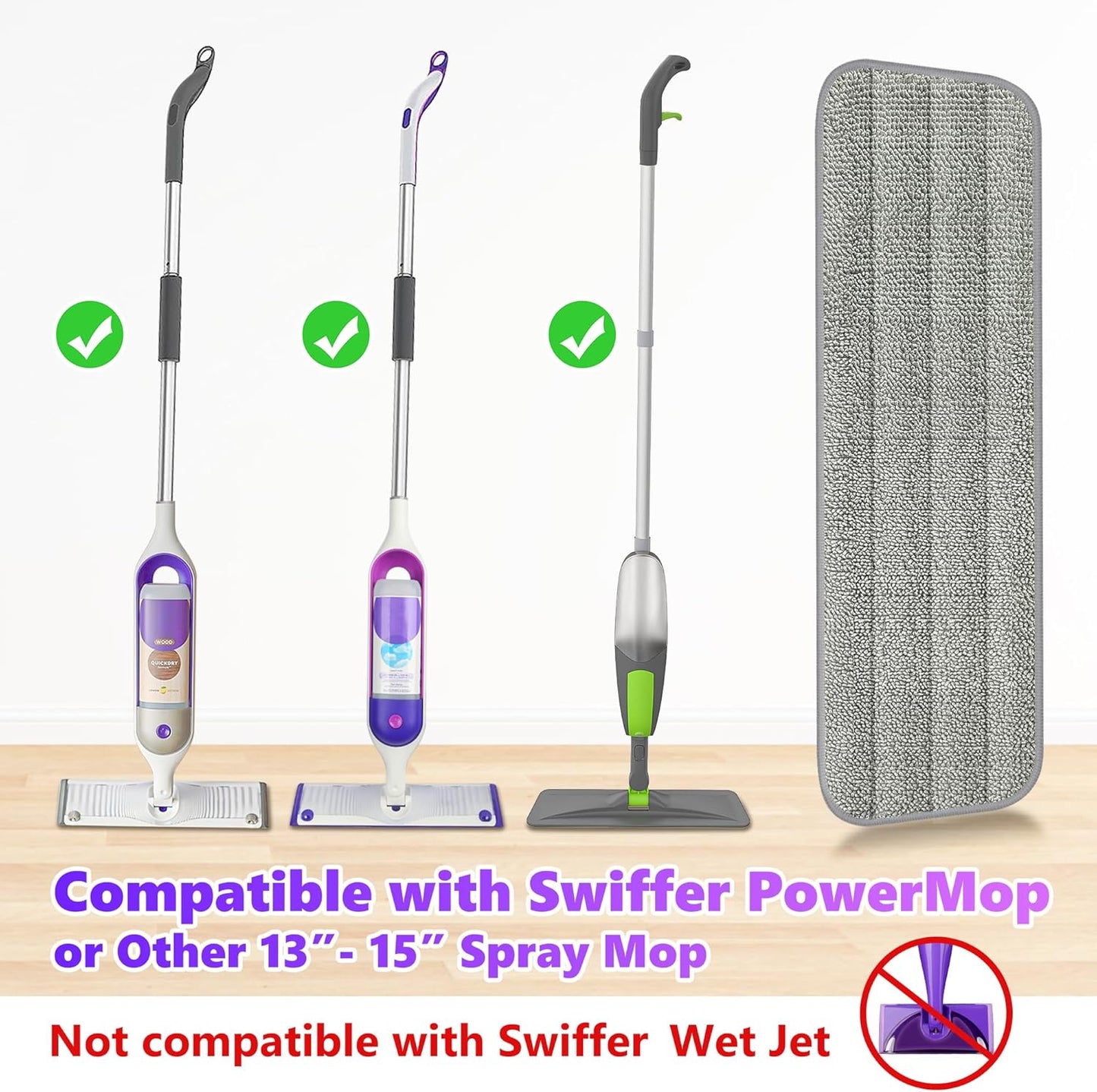 6 Pack Reusable Mop Pads Compatible with Swiffer PowerMop, Wood Floor Pads Microfiber Mop Replacement Refills Machine Washable for All Floor Surfaces