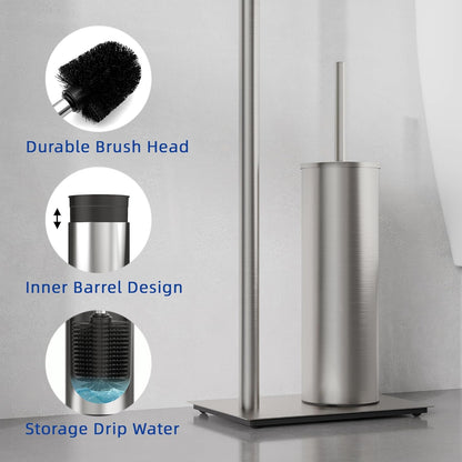 RUACQ Toilet Paper Holder Stand with Toilet Brush and Holder Set, 304 Stainless Steel Bathroom Toilet Tissue Paper Roll Holder Free Standing, Weighted Base, Heavy Duty (Matte Black)