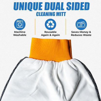 Flipper FLIP-MITT Microfiber Cleaning Mitt 2 Pack, Dual-Sided Terry Cloth & Microfiber Dusting Gloves for House Cleaning, Glass Polishing, Kitchens, Bathrooms, Cars & Aquariums