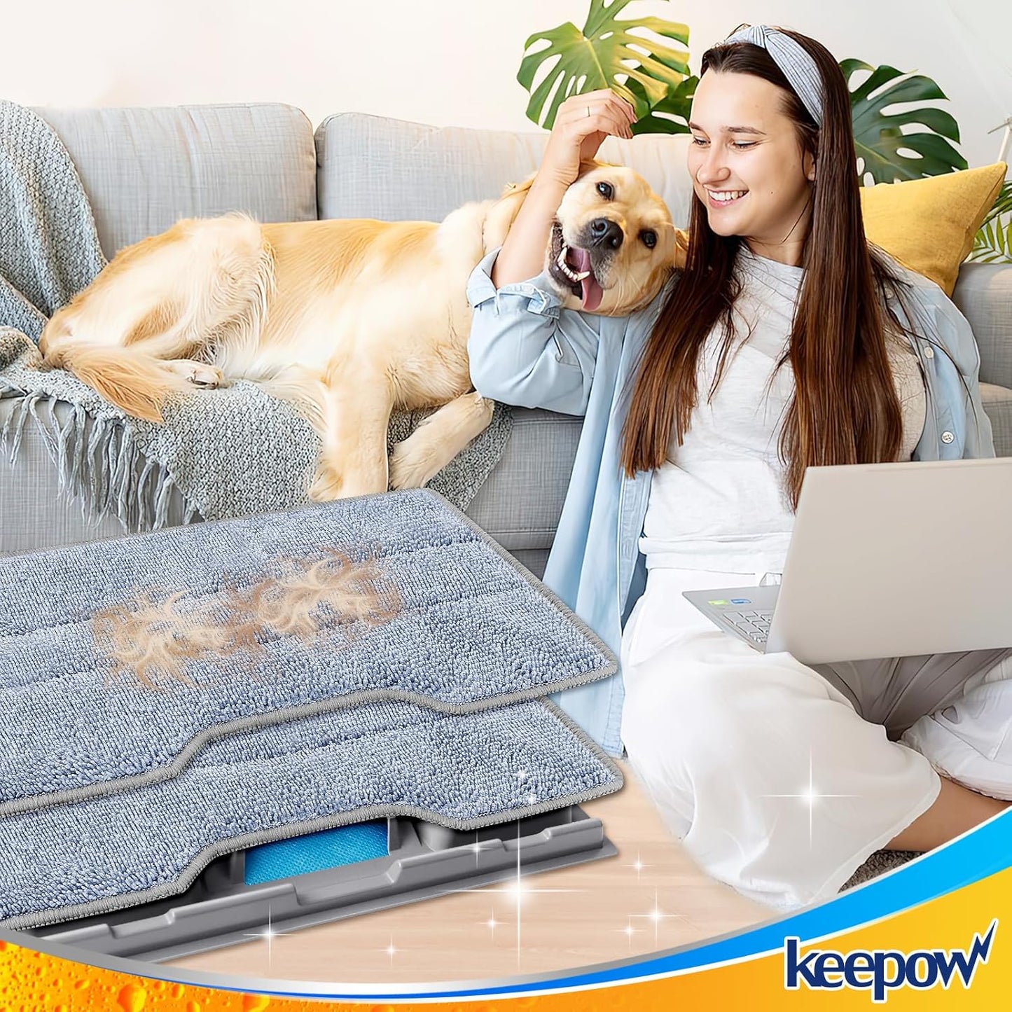 KEEPOW Reusable Mop Replacement Pads Compatible with Shark Vac Mop VM252 VM200 VC205 VM250 VM180 VM401 QM250 VM190, Washable Vacuum Mop Pad Refills, Upgraded Design of Dirt Chamber (1+3+6 Pads)