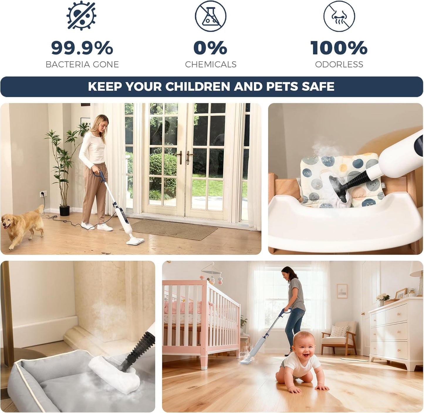 Steam Mop for Hardwood Floors, 11-in-1 Steam Cleaner with Handheld Steamer, 212°F Powerful Multi-Surface Cleaning for Tile, Grout, Carpet & Wall, Fast Heat, 22.9FT Cord, Floor Steam Mop