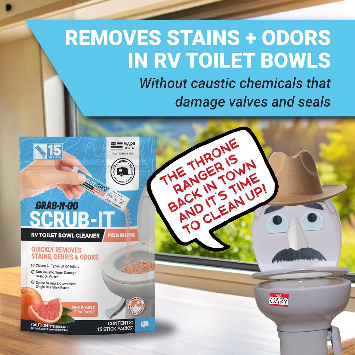 Unique Scrub-It RV Toilet Bowl Cleaner Liquid – RV Toilet Cleaner for Rimless RV Toilets, Squirt Top, Removes Stains & Odors (24 oz) Amazon Exclusive Packaging