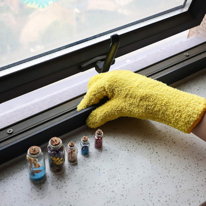 Patelai 2 Pairs Microfiber Gloves for plants Dusting Cleaning Glove Mittens House Cars Blinds Dusting(Blue, Grass Green,Large)