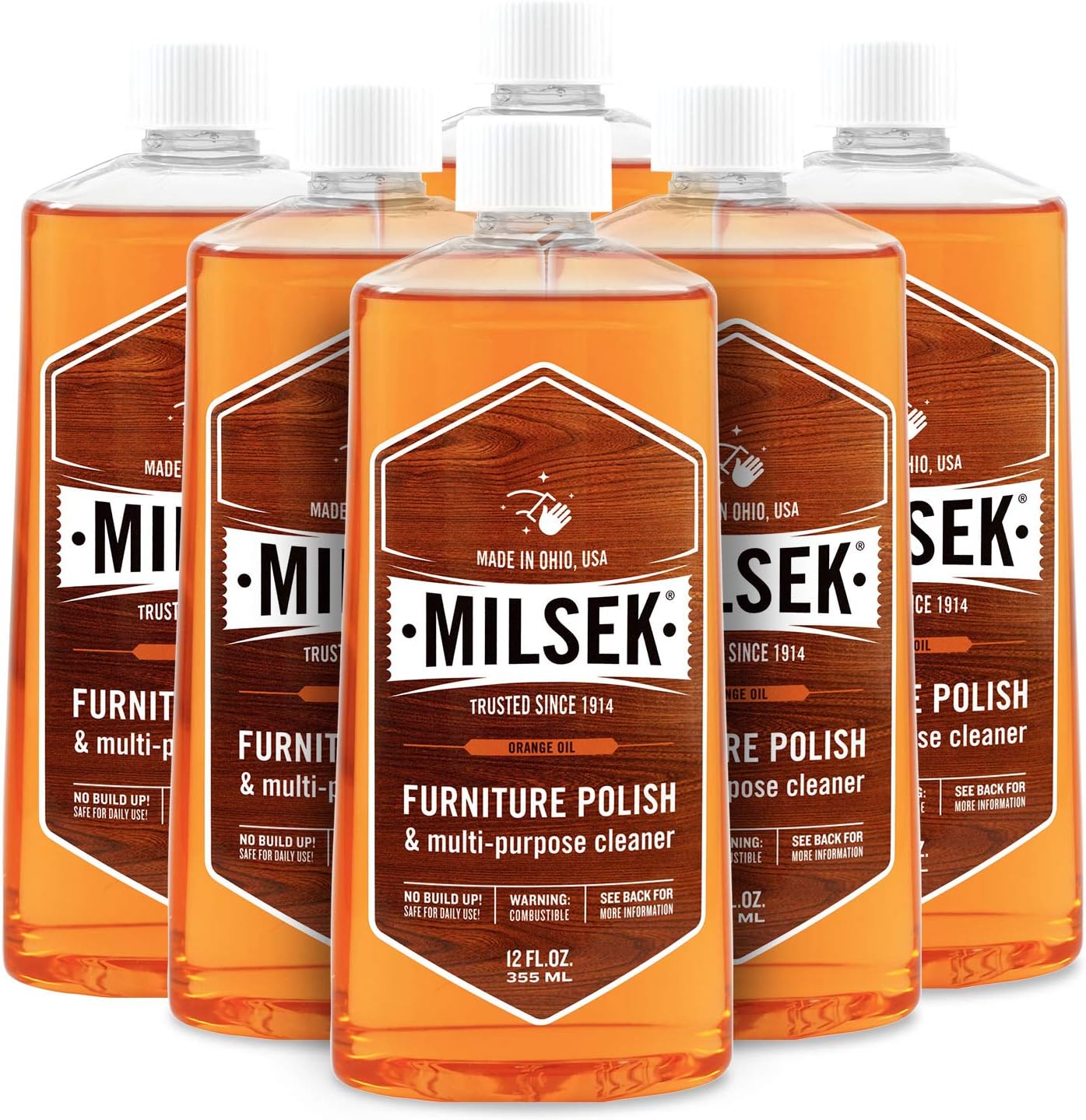 Milsek Furniture Polish and Wood Cleaner with Orange Oil - Multipurpose Cleaning Supplies for Home and Household from Hardwood Floors to Kitchen Cabinets- 12 Fl Oz (Pack of 1)
