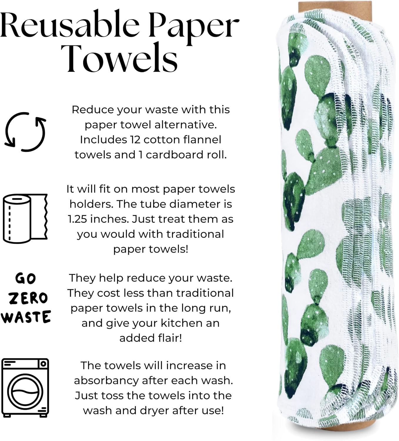 The Useless Brand Reusable Paper Towels Roll | 12 Eco Friendly Washable Cotton Flannel Towels w/Cardboard Roll | Zero Waste & Sustainable | Fits on Most Holders (Lemons, 12 Pack)