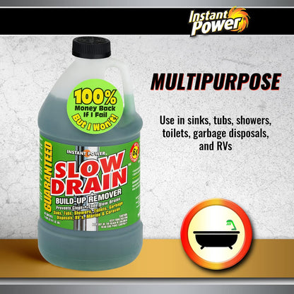 Instant Power Slow Drain Build Up Remover – Prevents Clogs, Ends Slow Drains for Sinks,Tubs, Showers, Toilets, Disposals, RVs, 2 Liters