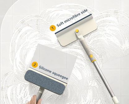 Joseph Joseph CleanTech 2-in-1 Glass Cleaner Shower Squeegee with Washable Microfiber Pad and Space-Saving Foldable Handle