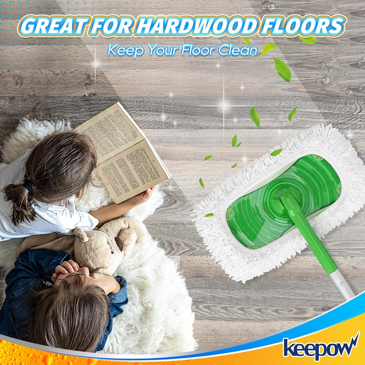 KEEPOW Reusable Microfiber Mop Pads Compatible with Swiffer Sweeper, Dry Sweeping Cloths, Washable Wet Mopping Cloth Refills for Hardwood Floor Cleaning, 6 Pack