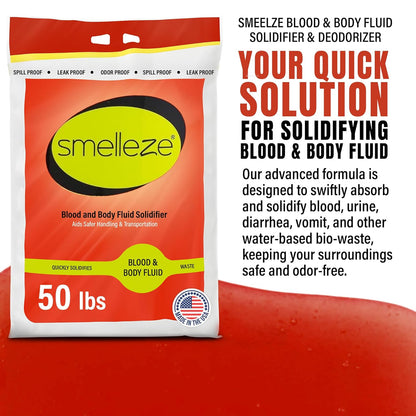 SMELLEZE Vomit Clean Up Powder & Blood Body Fluid Super Absorbent Solidifier Deodorizer: 2 lb. Instantly Absorb & Solidify Urine, Blood & Bio Waste for Medical, Tattoo & Pet Mess Cleanup
