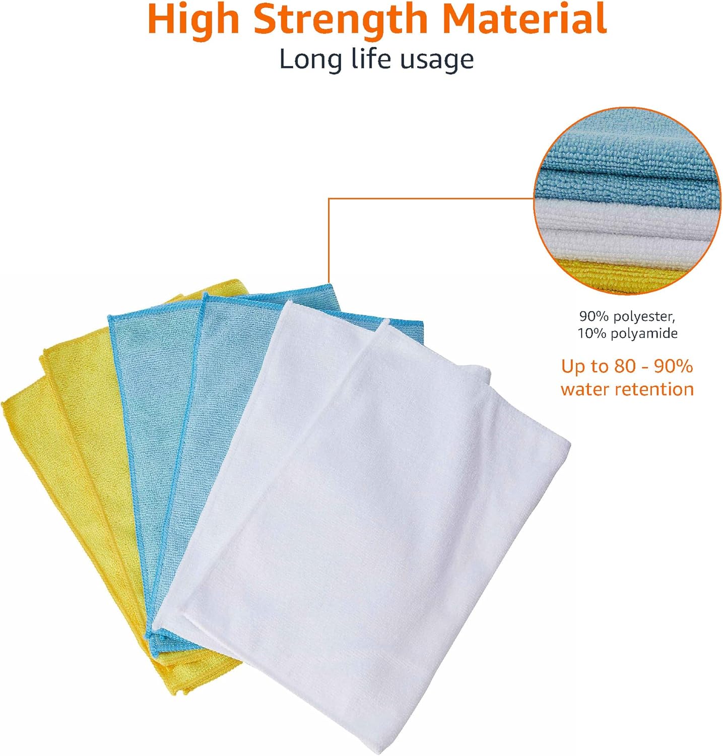 Amazon Basics Microfiber Cleaning Cloths, Ultra Absorbent, Lint Free, Streak Free, Non-Abrasive, Reusable and Washable, 16" x 12", Blue/White/Yellow, Pack of 24