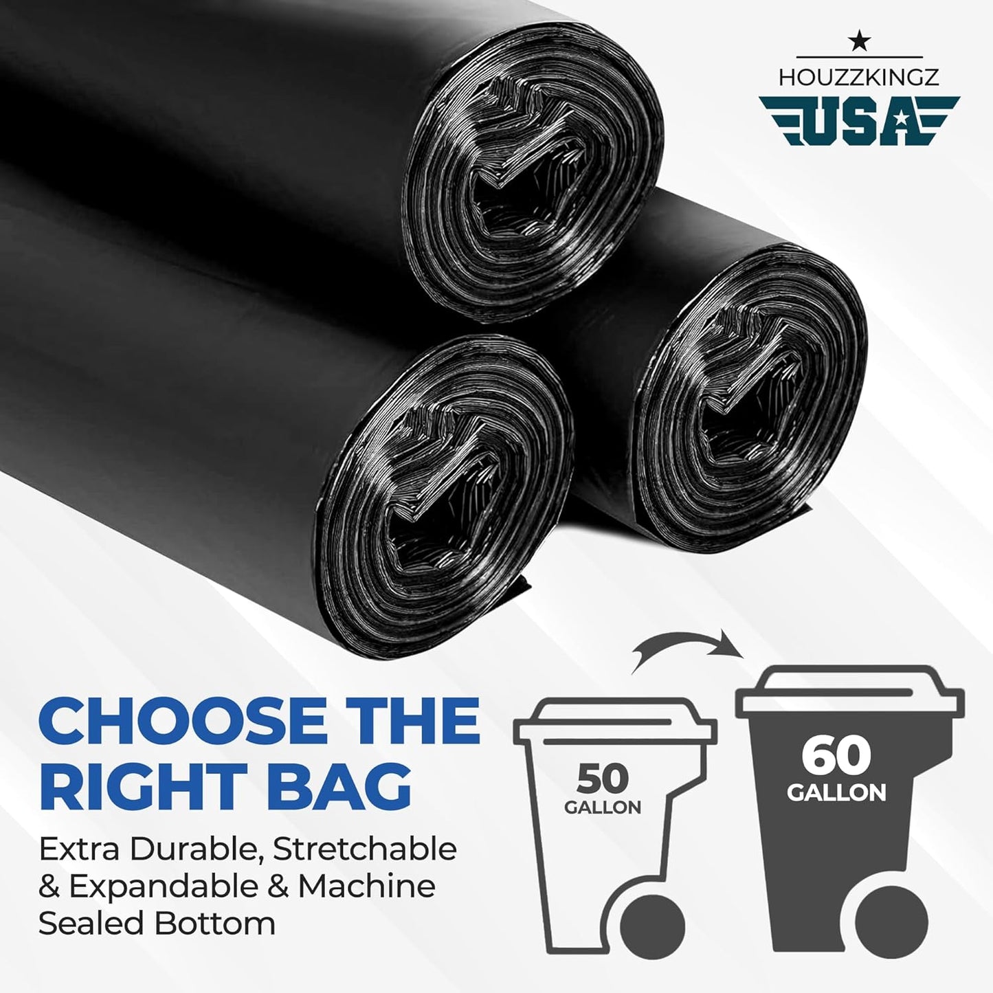 55 Gallon Large Trash Bags [39” X 56” – 20 Micron] 20 Black Contractor Garbage Bags | Heavy Duty Lawn Leaf Yard Waste Bags | 55-60 Gallon Extra Large Construction Industrial Plastic Trash Can Liners