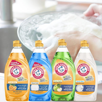 Arm & Hammer + OxiClean Dish Soap, Crisp Apple Scent, 24 oz, Powerful Grease-Cutting Liquid Dish Detergent