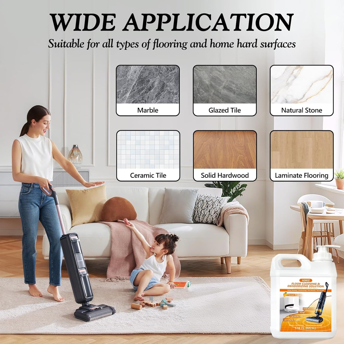 85 FL OZ Floor Cleaning Solution,Floor Cleaner for Mopping with Tineco,Deep Cleaning &Deodorizing for Roborock,Compatible with Saros Series,S8/S7 Series,Q Revo/Q Series,iFLOOR Series Wet Dry Vacuum