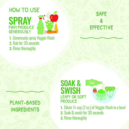 Veggie Wash Organic Fruit and Vegetable Wash, Certified Organic, Ideal for Cleaning Produce, 16 Fluid Ounce, Pack of 3 (Packaging May Vary)