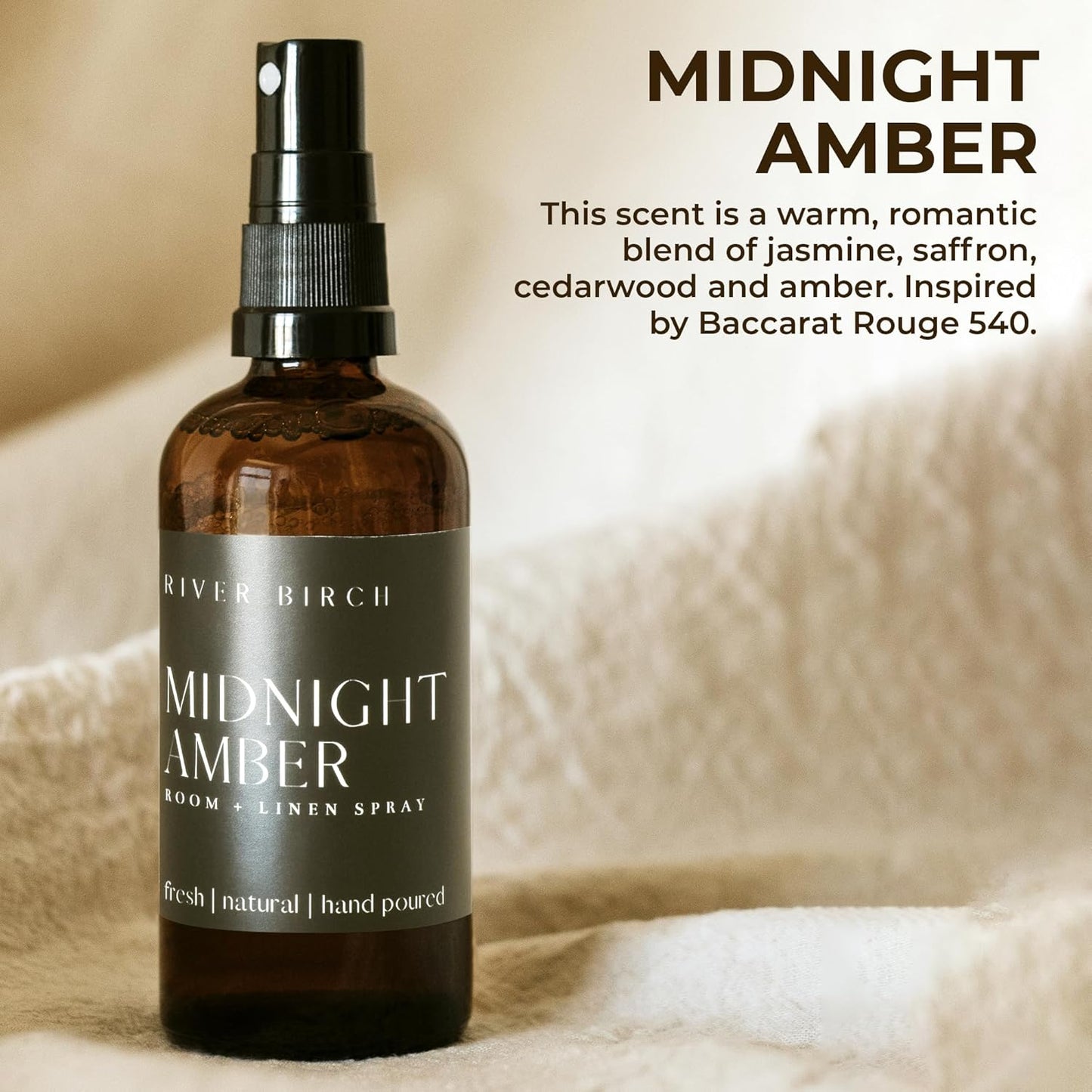 River Birch Luxury Linen and Room Spray - Home Signature Scent Balsam and Cedar Room Fragrance Spray - Fragrant Fresh Linen Air Freshener For Bedding - Handmade in Texas - 4 oz Glass Amber Bottle